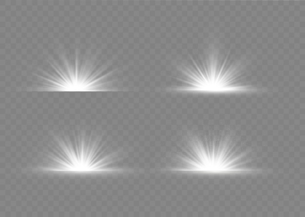 La luz brillante explota sobre un fondo transparente. Lucero. Sol brillante transparente.