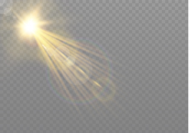 La luz brillante explota sobre un fondo transparente. Lucero. Sol brillante transparente.