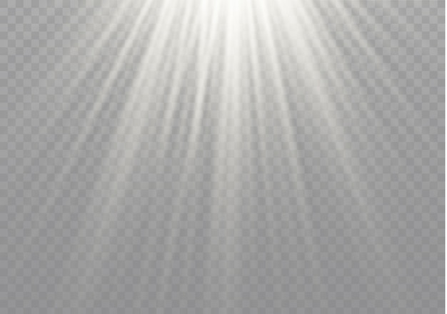 La luz brillante explota sobre un fondo transparente. Lucero. Sol brillante transparente.