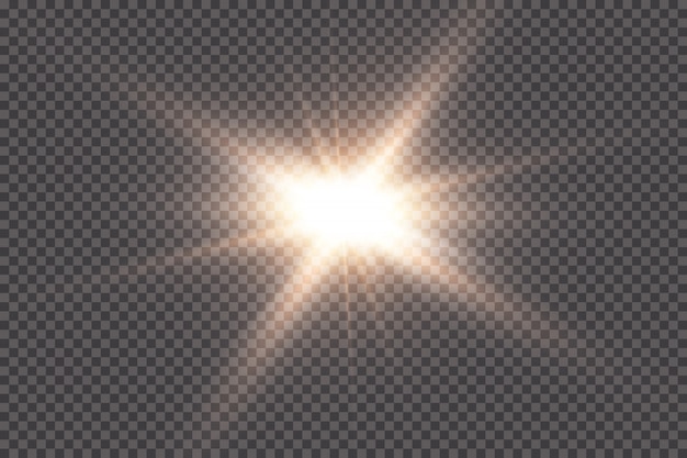 La luz brillante explota sobre un fondo transparente. con rayo. Sol brillante transparente, destello brillante. El centro de un destello brillante.