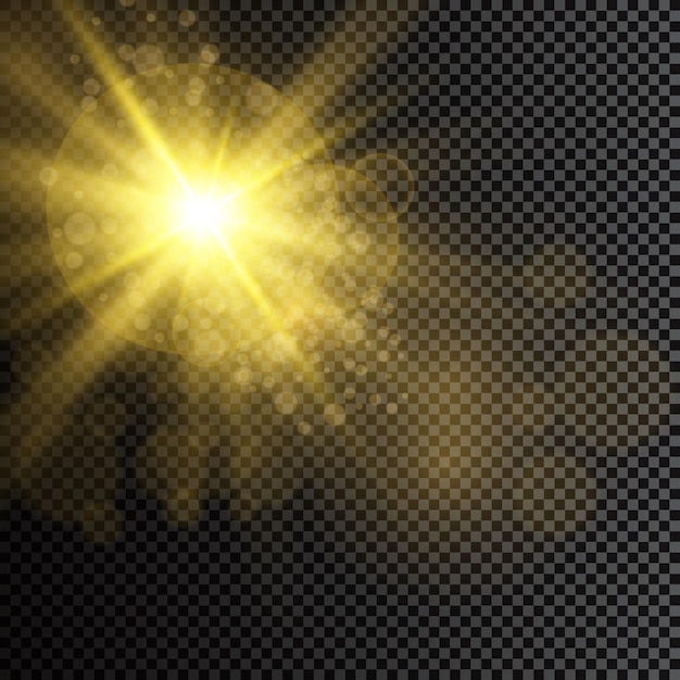 Vector la luz brillante del sol luz solar transparente destello de lente solar frontal