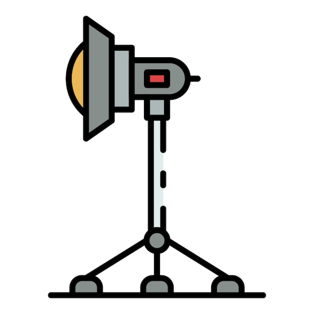 Luz de cine en icono de trípode Contorno de luz de cine en trípode vector icono color plano aislado