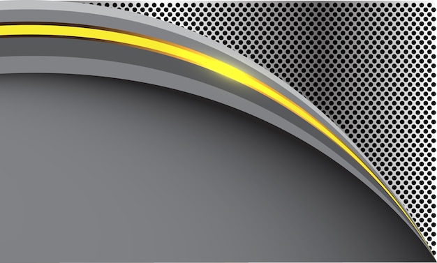 Luz de curva amarilla abstracta en malla de círculo plateado con blanco gris
