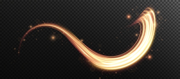 Luz dorada Twirl Curve efecto de luz de línea dorada Línea de luz ondulada dorada luminosa PNG