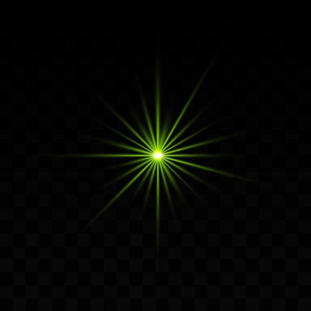 Luz de estallido de estrellas verde brillante en un fondo oscuro que irradia rayos afilados para un efecto abstracto brillante y dinámico