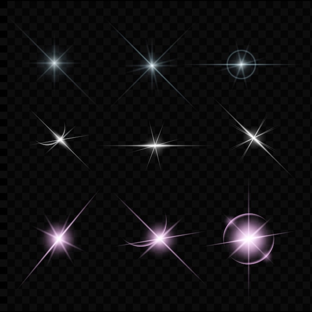 Luz de flash sobre fondo negro Efecto de brillo vectorial Encendido de destello de lente abstracto Intermitente