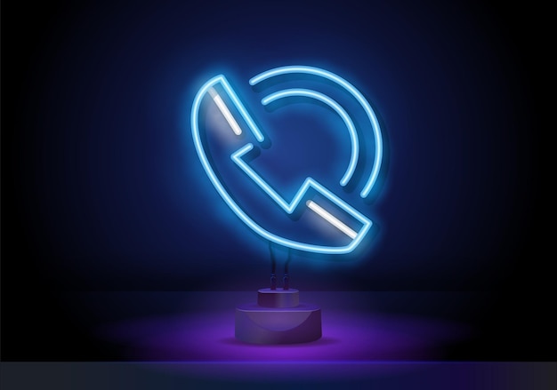 Luz de fondo de neón tubo de teléfono brillante es una llamada de teléfono moderno vector logo banner...