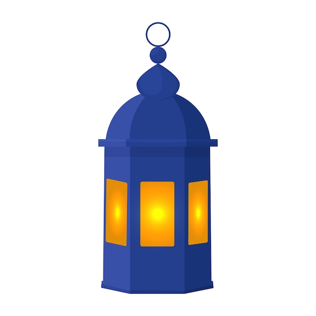 La luz de la linterna azul vectorial está encendida en la ilustración interior sobre un fondo blanco