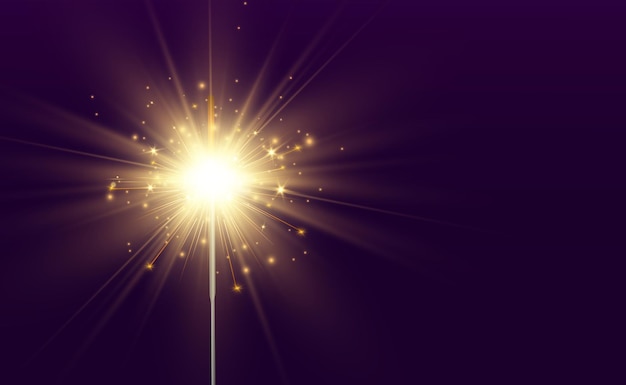 Luz mágica Bengala Vela brillando en el fondo Efecto de luz vectorial realista Invierno