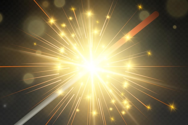 Luz mágica Bengala Vela brillando en el fondo Efecto de luz vectorial realista Invierno