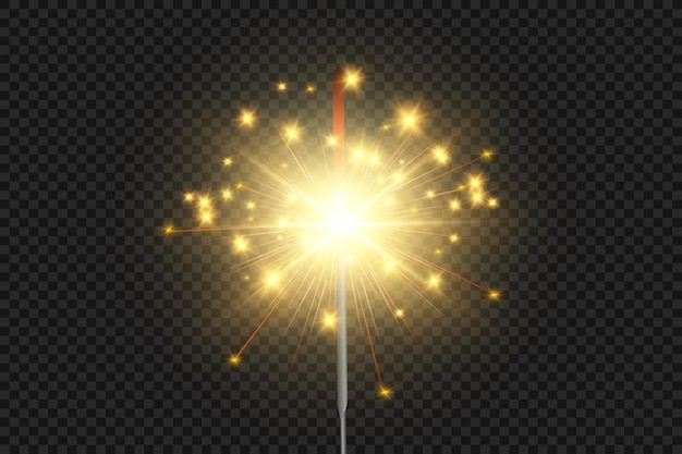 Luz mágica. Bengala. Vela que brilla en el fondo. Efecto de luz vectorial realista.