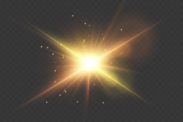 La luz mágica de una estrella y la explosión en un fondo transparente