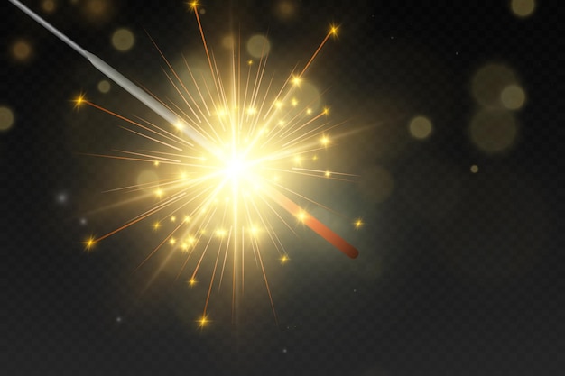 Luz mágica Sparkler Vela brillando en el fondo Efecto de luz vectorial realista Invierno