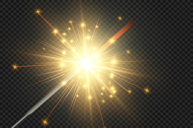 Luz mágica Sparkler Vela brillando en el fondo Efecto de luz vectorial realista