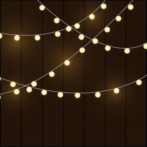Luz de Navidad sobre fondo de madera decoraciones navideñas con ilustración de luces de colores
