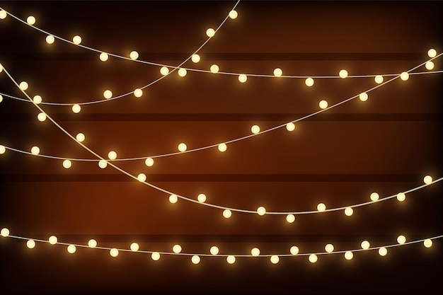 Luz de navidad sobre fondo de madera decoraciones navideñas con ilustración de luces de colores