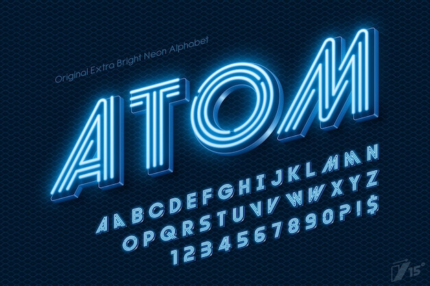 Luz de neón 3d alfabeto retrofuturista tipo original