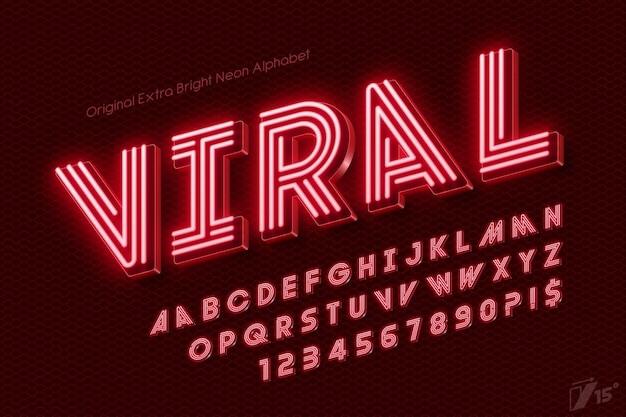 Luz de neón alfabeto 3D tipo original retrofuturista