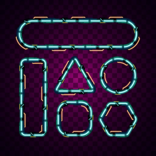 luz de neón brillante brillante fondo vectorial marco de borde signo de neón signo de juego tecnología de juegos tecnología moderna futurista abstracto espacio en blanco