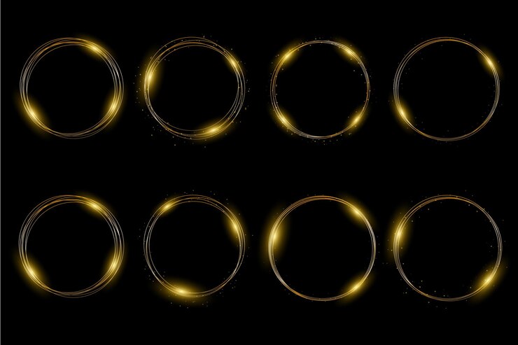 Vector luz de neón dorada marco redondo flash dorado vuela círculo brillante destellos mágicos del sendero del anillo de fuego