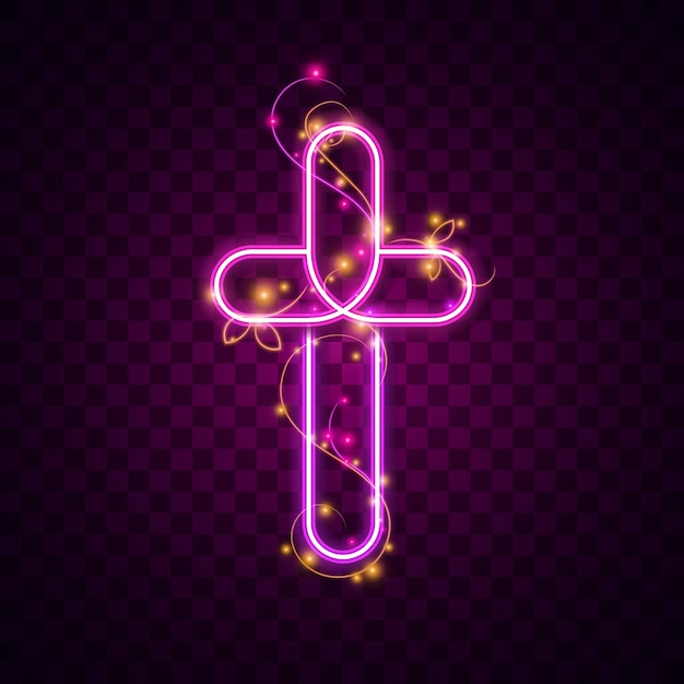 luz de neón resplandor brillante fondo vectorial cruz de Jesús cristiano católico signo de neón signo de juego tecnología de juegos tecnología moderna futurista rosa abstracto