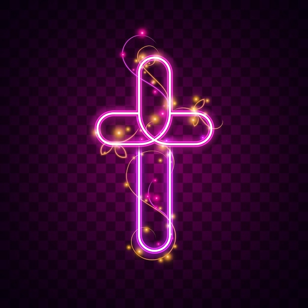 Vector luz de neón resplandor brillante fondo vectorial cruz de jesús cristiano católico signo de neón signo de juego tecnología de juegos tecnología moderna futurista rosa abstracto