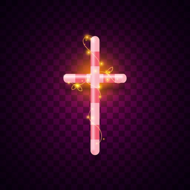 luz de neón resplandor brillante fondo vectorial cruz de Jesús cristiano católico signo de neón signo de juego tecnología de juegos tecnología moderna futurista rosa abstracto