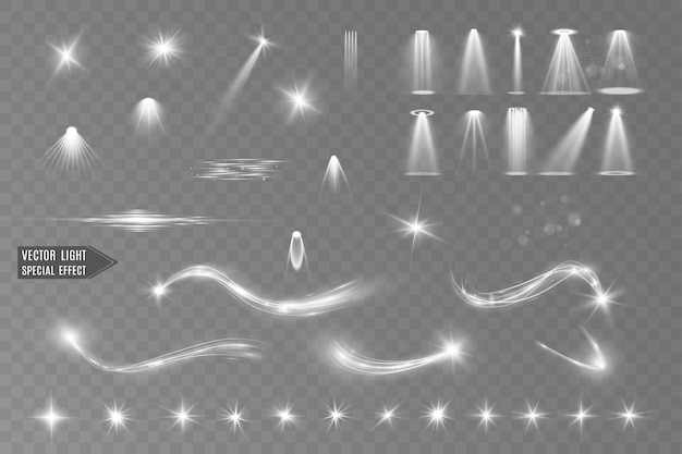 La luz de la onda blanca y el efecto de brillo de los reflectores la línea de brillo brilla los efectos ondulados blancos plateados
