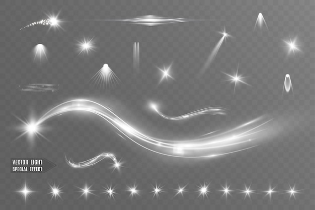 La luz de la onda blanca y el efecto de brillo de los reflectores la línea de brillo brilla los efectos ondulados blancos plateados