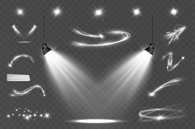 La luz onda blanca y la luz de los focos efecto de brillo meteorológico línea de brillo vectorial brillo plateado ondulado