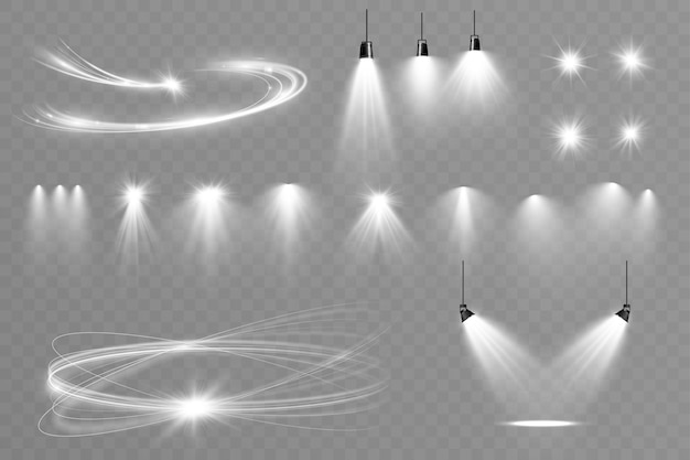 La luz onda blanca y la luz de los focos efecto de brillo meteorológico línea de brillo vectorial brillo plateado ondulado