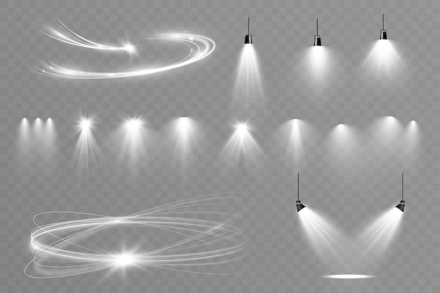 La luz onda blanca y la luz de los focos efecto de brillo meteorológico línea de brillo vectorial brillo plateado ondulado
