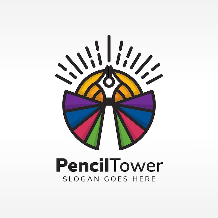 Vector luz de la plantilla de diseño del logotipo de la pintura de la pluma de la torre.