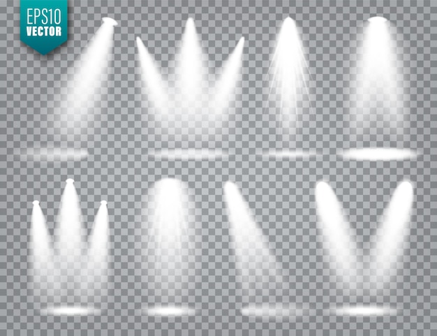 Luz de proyección vectorial conjunto de luz brillante haz de luz transparente efecto realista iluminación del escenario