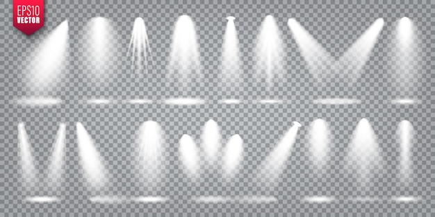 Luz de proyección vectorial conjunto de luz brillante haz de luz transparente efecto realista iluminación del escenario