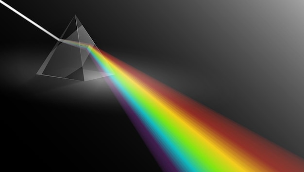 Vector luz que pasa a través de una plantilla de ilustración de física de prisma triangular