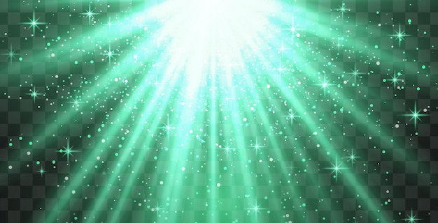 Luz radiante verde brillante estallido con chispas y partículas relucientes en un fondo transparente creando un efecto festivo Luz con llamaradas rayos del sol del amanecer papel tapiz