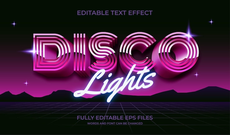 Vector luz retro disco efecto de texto 3d editable
