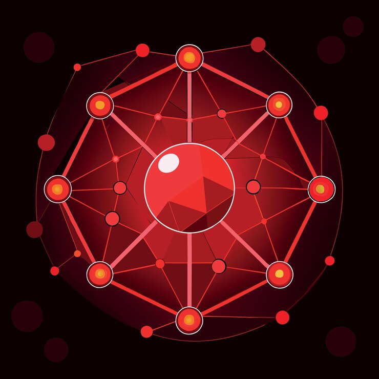 Vector luz roja bokeh con fondo de estructura de línea conectada en el concepto de ciencia tecnológica ai