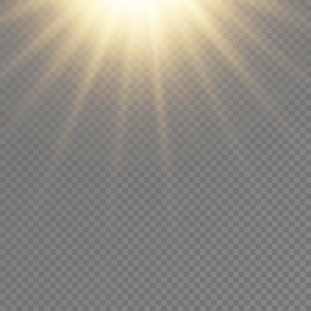La luz del sol con efecto de destello de explosión brillante con rayos de luz dorada magia brilla sol rayo amarillo