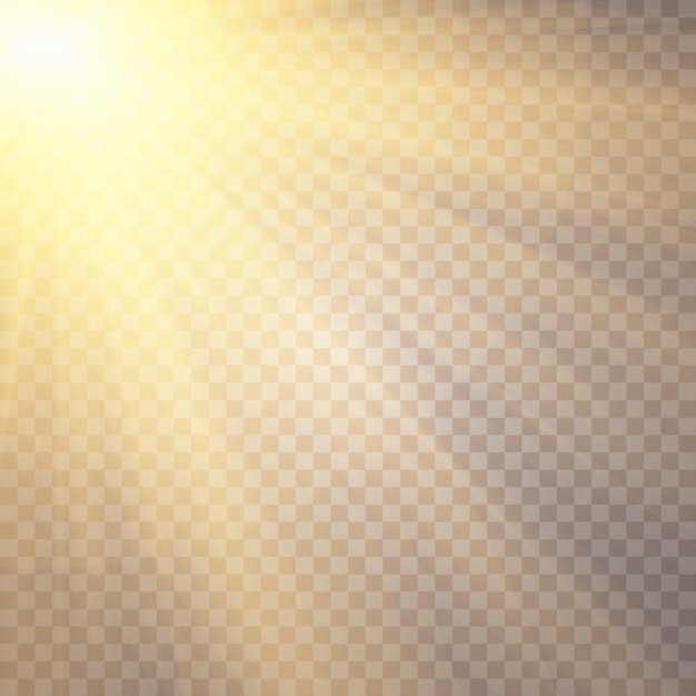 La luz del sol sobre un fondo transparente. Efectos de luz brillante. Lentejuelas brillantes. Resplandor solar sobre fondo transparente. La lente brilla. efecto de luz de destello de lente especial de luz solar transparente.