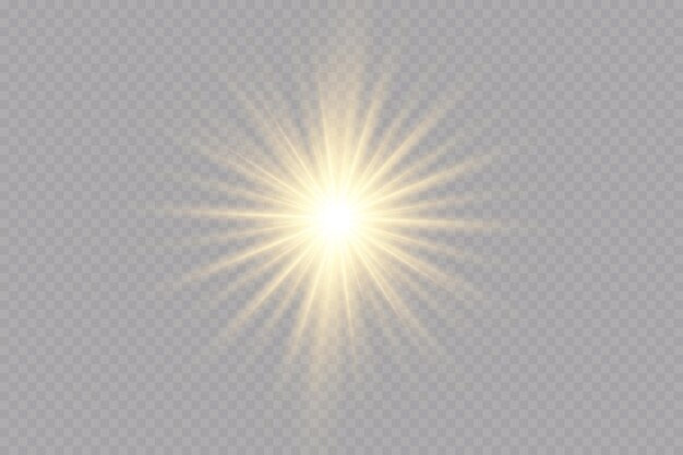 La luz del sol sobre un fondo transparente efectos de luz resplandeciente lentejuelas con destellos de estrellas resplandor del sol