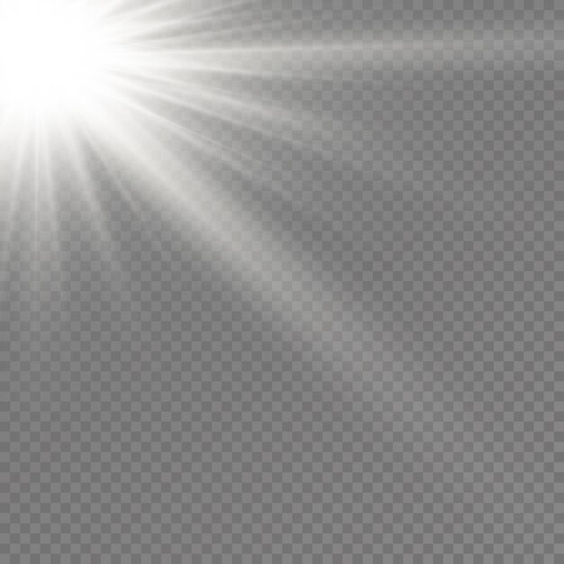 Luz solar con efecto de destello de explosión brillante con rayos de luz y destellos mágicos rayo blanco del sol