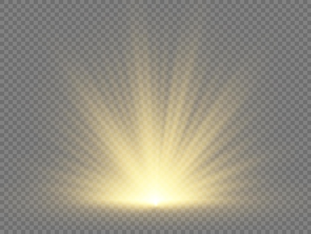 Luz solar Efecto de luz Destellos de destello Explosión de estrella brillante Iluminación de amanecer Rayos de sol amarillos Vector