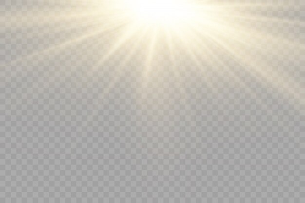 Luz solar con explosión brillante, efecto destello con rayos de luz y destellos mágicos, rayos solares, efecto de rayo amarillo, desenfoque a la luz del resplandor, flash de lente solar frontal