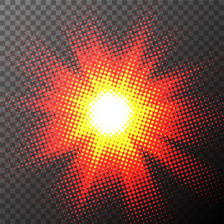 Vector luz solar de semitono brillando sobre fondo oscuro ilustración vectorial lista para png