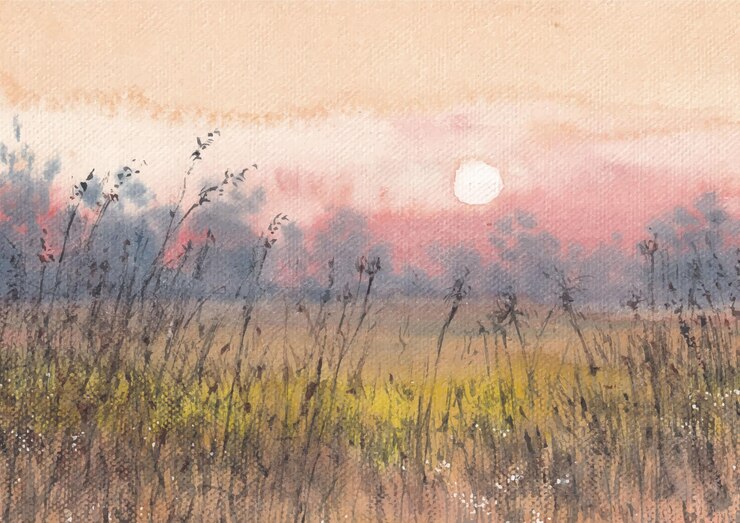 Luz de la tarde con diseño de pintura de acuarela de naturaleza colorfol