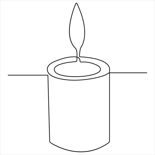 Luz de vela continua vector de dibujo artístico de una línea aislado en estilo minimalista blanco