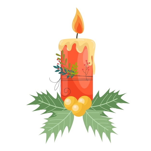 Luz de velas navideñas y hojas de año nuevo