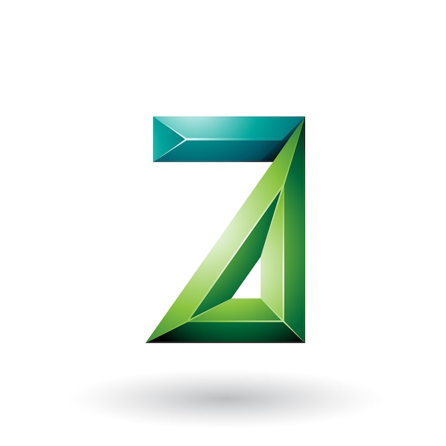 Luz y verde oscuro 3d geométrico en relieve letra A ilustración vectorial